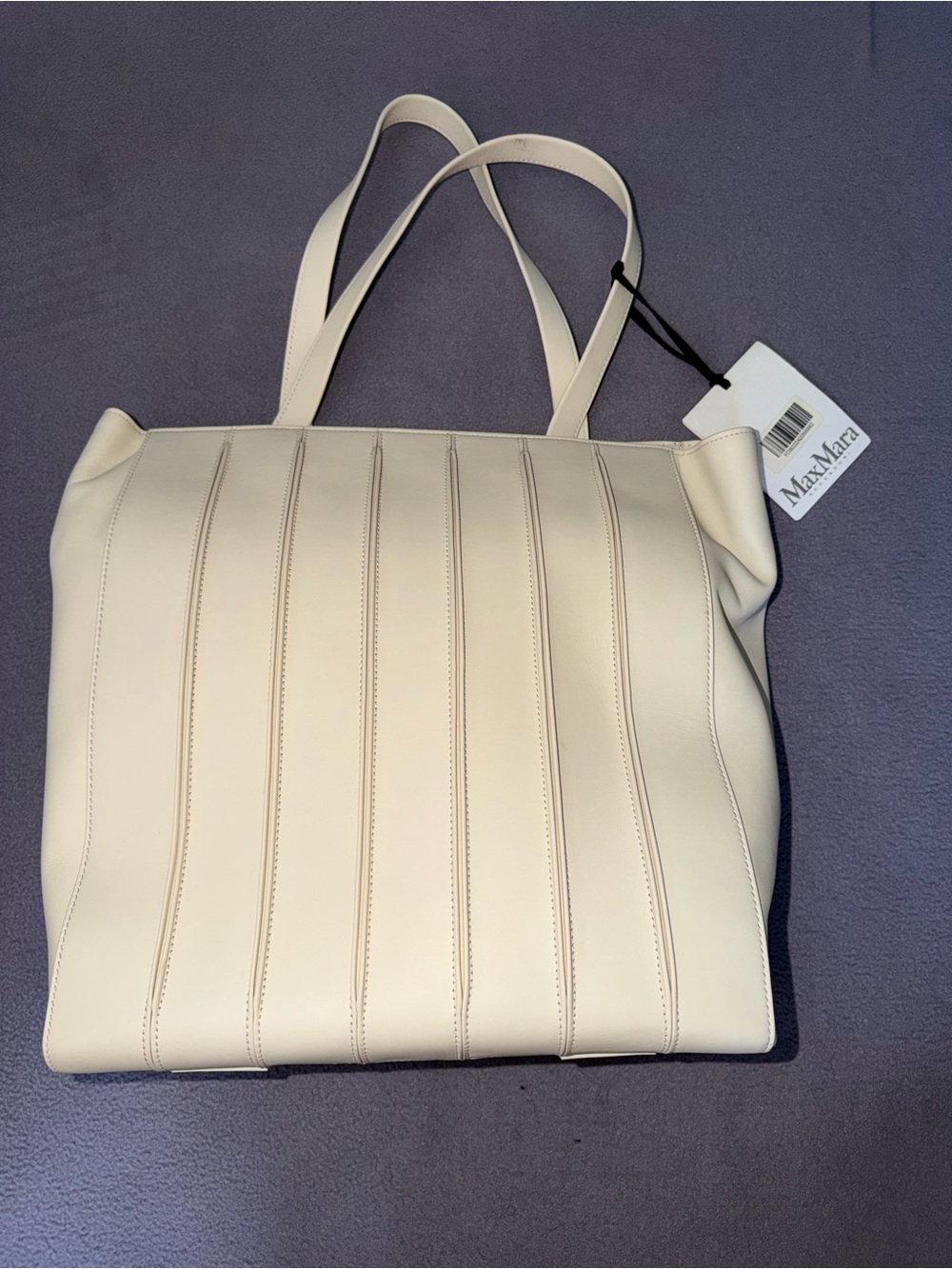 MaxMara Cream Vertical-Panel Leather Tote